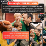 Camera supraveghere solara WiFi tripla RAZO, 3 lentile, 360 grade, Monitorizare completa fara cabluri, Panou solar, Baterie reincarcabila, Detectie miscare cu notificari, Tracking automat, Vedere nocturna IR si color, Audio bidirectional, Alarma