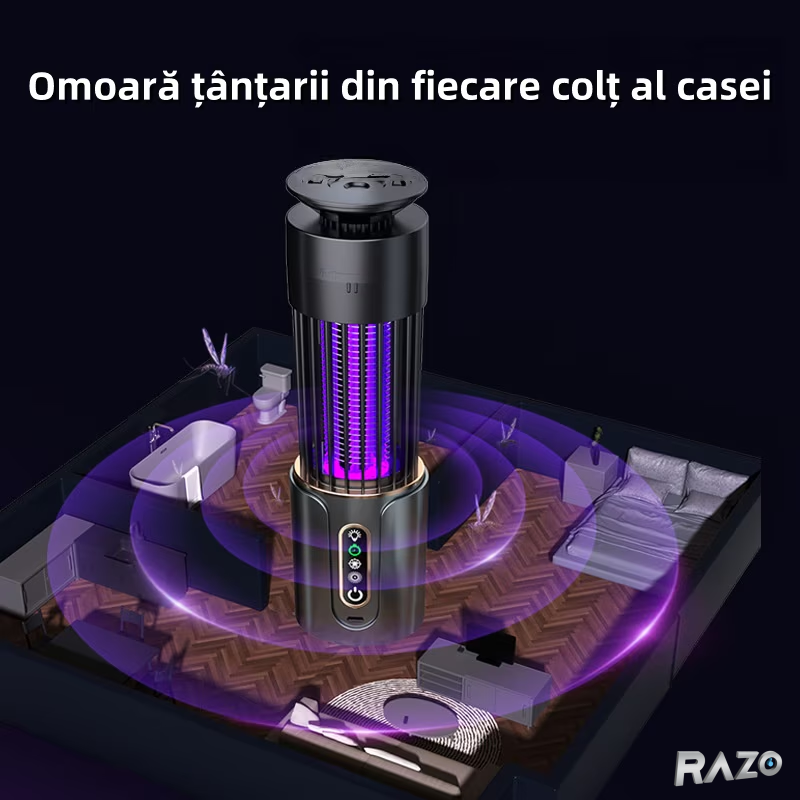 Lampa anti tantari cu iluminare RAZO, 3 temporizatoare, Reincarcabila USB, Captare insecte prin lumina UV, Fara substante chimice, Functionare silentioasa, Design compact