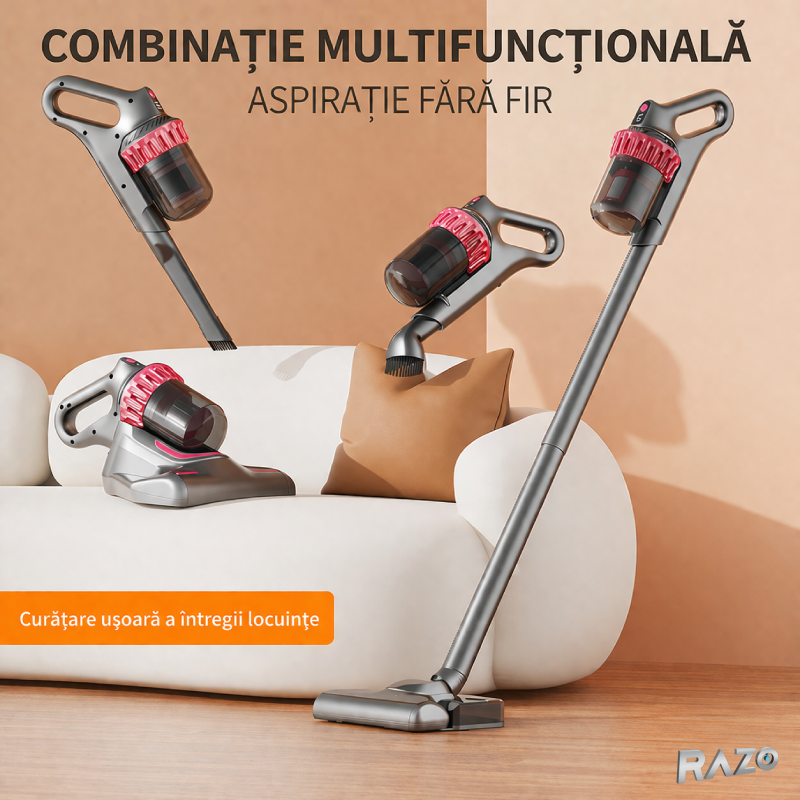 Aspirator vertical 2 in 1 cu UV-C RAZO, Filtrare HEPA, 100W, pentru saltele, canapele, textile