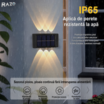 Set 2 lampi solare LED de perete cu iluminare dubla RAZO, Senzor zi-noapte, Iluminare sus-jos, Efect decorativ modern, Alimentare solara fara cabluri, Pornire automata, Design compact, Rezistent la apa