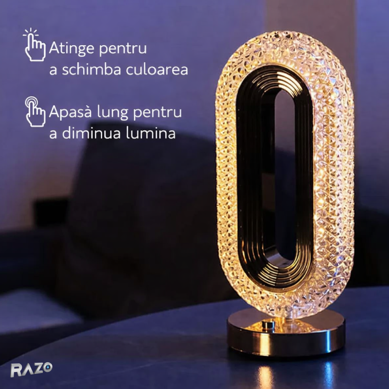 Lampa LED decorativa Crystal RAZO, Control tactil, Reincarcabila USB, Design cristal