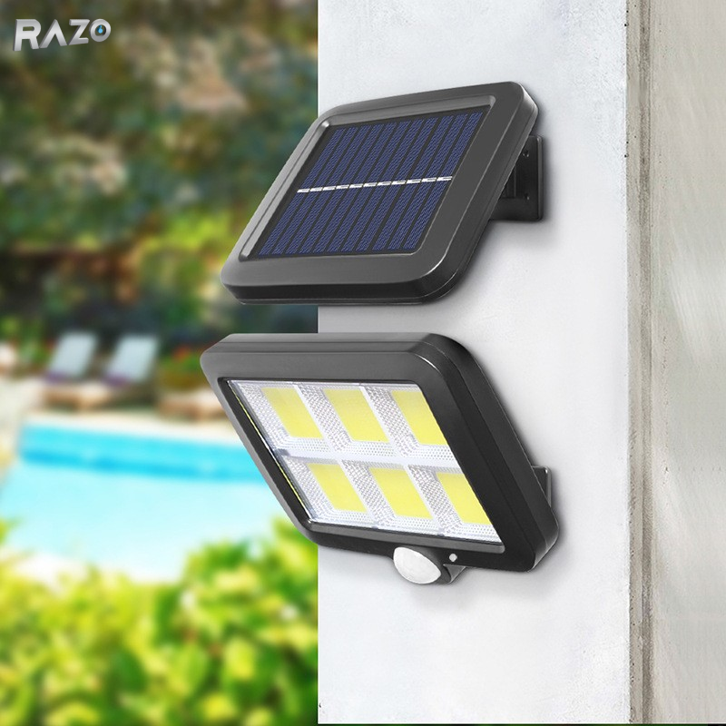 Lampa solara 260LM cu senzor de miscare RAZO, Telecomanda, Rezistenta la apa, Iluminare automata, Incarcare solara, LED, Activare inteligenta pe timp de noapte, Design durabil
