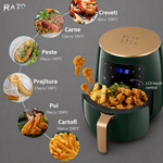 Friteuza cu aer cald RAZO, 2400W, 6L, Air fryer fara ulei, LCD touch screen, 6 programe presetate, Temperatura 50–200°C, Timer, Oprire automata, Gatire sanatoasa, Verde