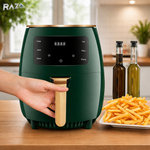 Friteuza cu aer cald RAZO, 2400W, 6L, Air fryer fara ulei, LCD touch screen, 6 programe presetate, Temperatura 50–200°C, Timer, Oprire automata, Gatire sanatoasa, Verde