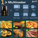Friteuza cu aer cald RAZO, 2400W, 6L, Air fryer fara ulei, LCD touch screen, 6 programe presetate, Temperatura 50–200°C, Timer, Oprire automata, Gatire sanatoasa, Rosu