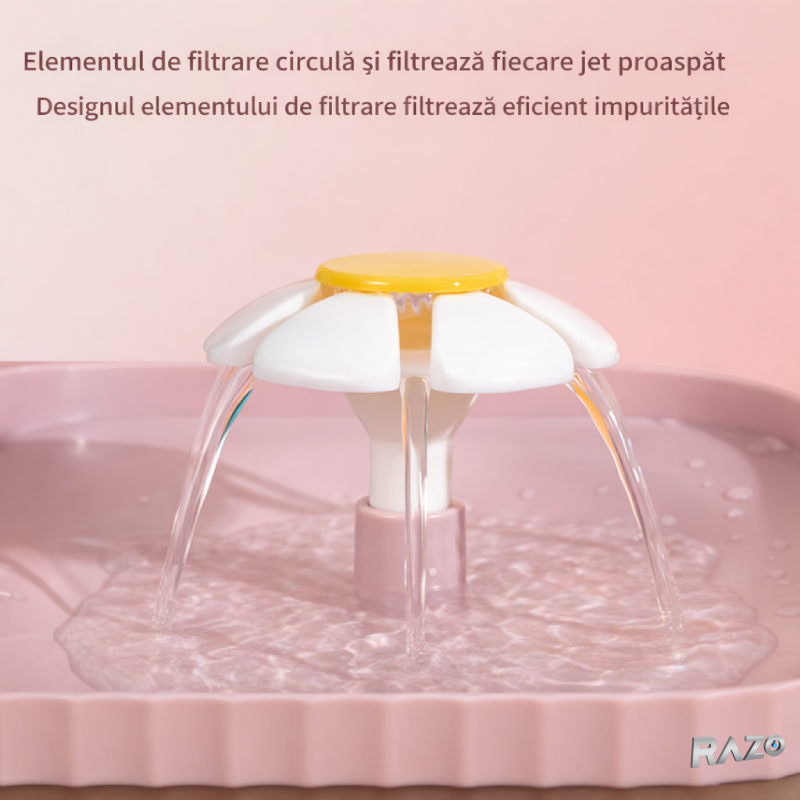 Dispenser automat apa animale 3L RAZO, Filtrare, Alimentare USB, Silentios, pentru pisici, caini, 11x31x17 cm, Alb