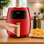 Friteuza cu aer cald RAZO, 2400W, 6L, Air fryer fara ulei, LCD touch screen, 6 programe presetate, Temperatura 50–200°C, Timer, Oprire automata, Gatire sanatoasa, Rosu