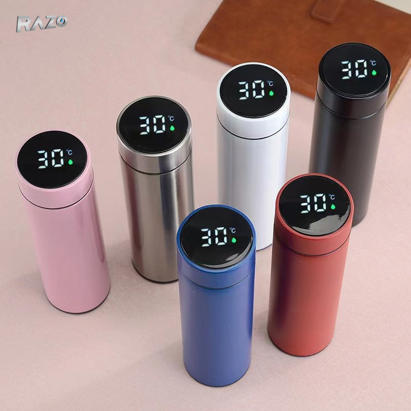 Termos RAZO cu LED, Afisaj digital temperatura, Cana termos inteligenta, 500 ml, Otel inoxidabil, Etansa, Izolatie vacuum 360°, 12h cald/rece, Ideal pentru cafea, ceai si apa