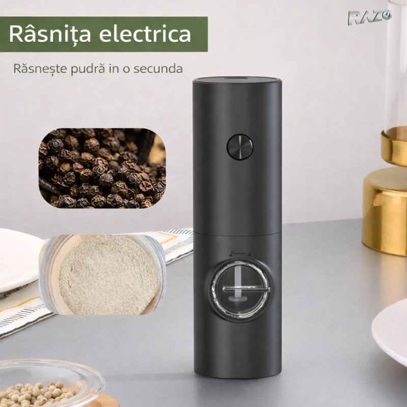 Rasnita electrica pentru condimente RAZO, Reglaj grosime macinare, Alimentare 4 baterii AAA
