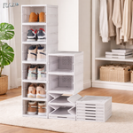 Organizator pantofi pliabil modular RAZO, Plastic rezistent, Design minimalist, Compartimente suprapozabile, Depozitare incaltaminte pentru hol, dormitor, dressing, Alb