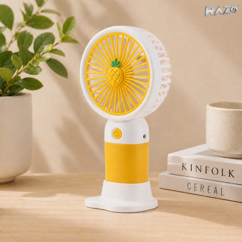 Mini ventilator portabil RAZO, Baterie reincarcabila USB compact, Racorire rapida, Flux de aer constant, Design usor, Silentios, Consum redus, Model fructe