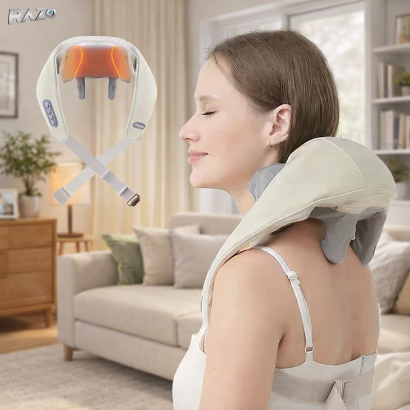 Aparat masaj gat si umeri RAZO, Wireless, Hands-free, Incalzire, Masaj relaxant pentru uz zilnic