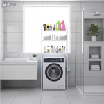 Etajera metalica RAZO pentru masina de spalat, 3 polite, Suport depozitare pentru spatii mici, Otel-carbon anti-rugina, Stabila, Montaj fara gaurire, 65x25 x153 cm, Alb