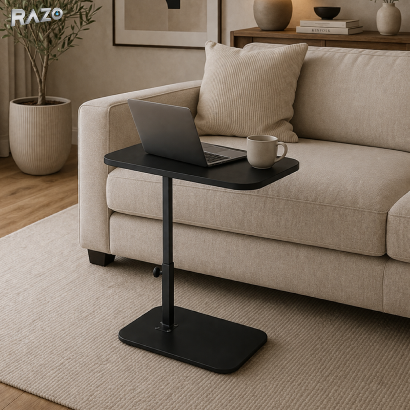 Masa laterala reglabila si rotativa RAZO, Inaltime 43-80 cm, Design modern, Multifunctionala, Negru