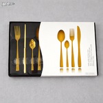 Set tacamuri 24 piese inox premium RAZO, Design elegant, pentru masa zilnica si festiva, Auriu