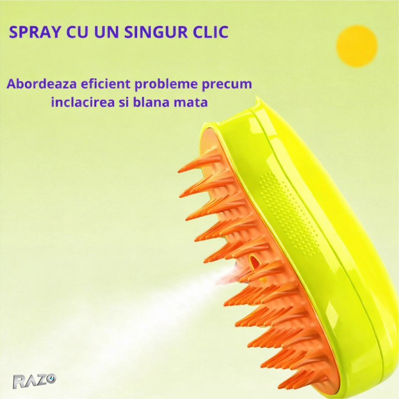 Perie 3 in 1 pentru animale de companie RAZO, Pulverizare, Masaj, Perie pentru pisici, caini, Reincarcabila USB