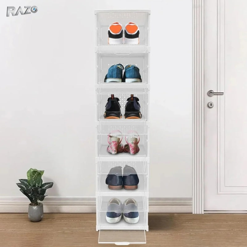 Organizator pantofi pliabil modular RAZO, Plastic rezistent, Design minimalist, Compartimente suprapozabile, Depozitare incaltaminte pentru hol, dormitor, dressing, Alb