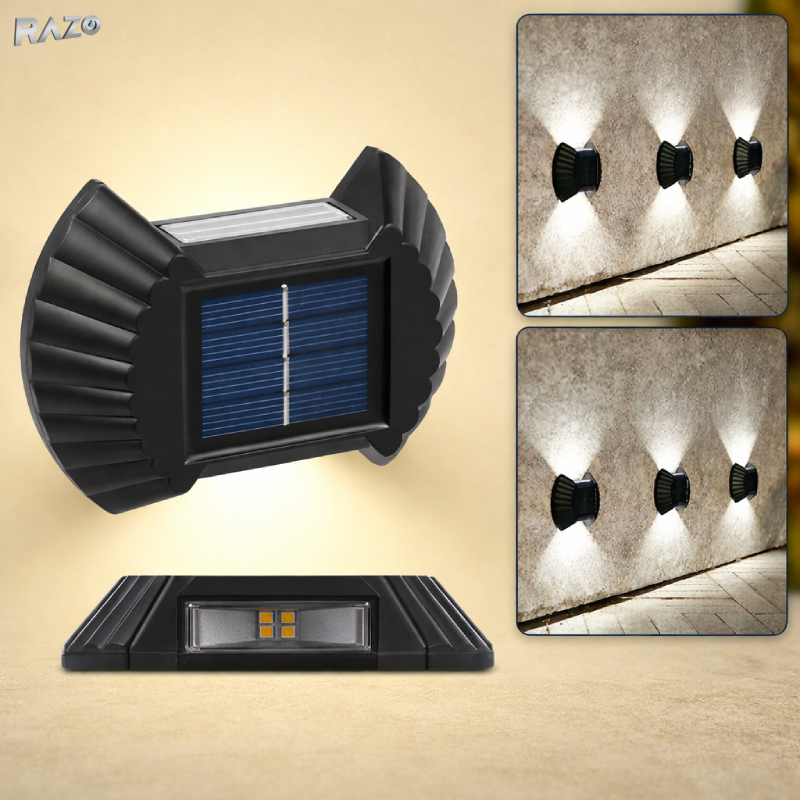 Pachet 4x Lampa solara decorativa de perete Luna Solaris RAZO, LED, Lumina alba calda, IP65