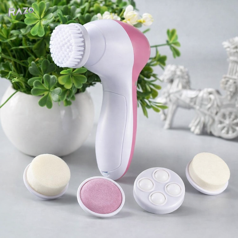 Perie electrica RAZO BeautyMax pentru curatarea tenului, multifunctionala, cu 5 capete interschimbabile si 2 viteze, ideala pentru curatare faciala profunda
