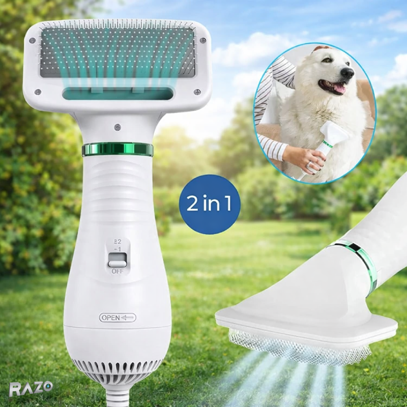 Perie pentru animale cu uscator integrat RAZO, 2 viteze, Pentru caini, pisici, iepuri