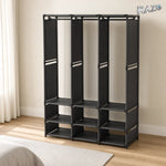 Dulap organizator haine cu rafturi si bara umerase RAZO, Design practic, Multifunctional, 170x130x36 cm, Negru