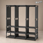 Dulap organizator haine cu rafturi si bara umerase RAZO, Design practic, Multifunctional, 170x130x36 cm, Negru