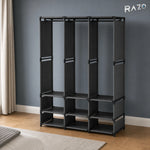 Dulap organizator haine cu rafturi si bara umerase RAZO, Design practic, Multifunctional, 170x130x36 cm, Negru