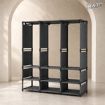 Dulap organizator haine cu rafturi si bara umerase RAZO, Design practic, Multifunctional, 170x130x36 cm, Negru