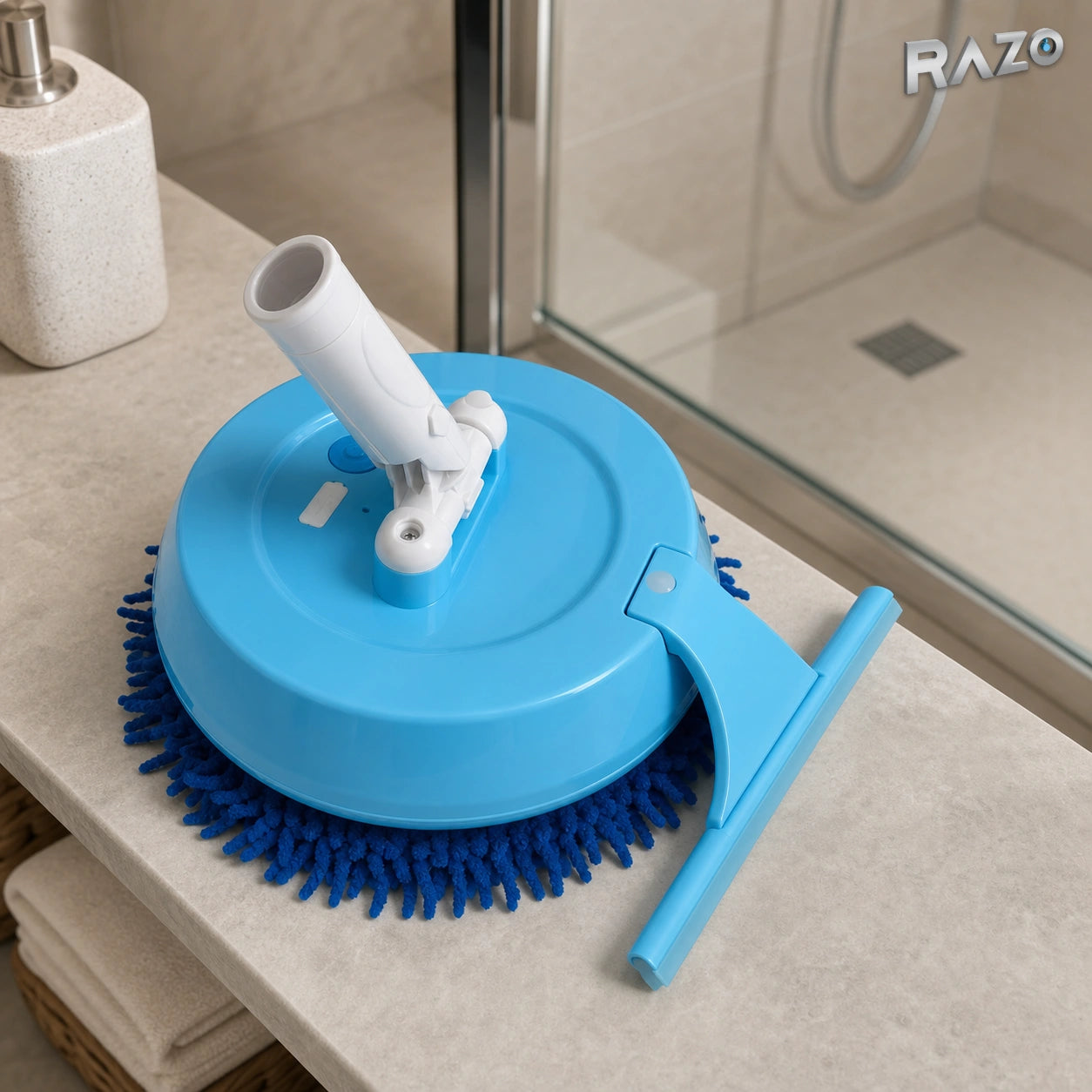 Perie electrică pentru geamuri XM98 cu mâner telescopic, alb și bleu - imagine produs 8