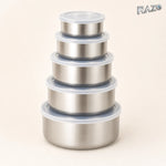 Set 5 caserole rotunde din inox cu capace, 10–18 cm - imagine produs 1