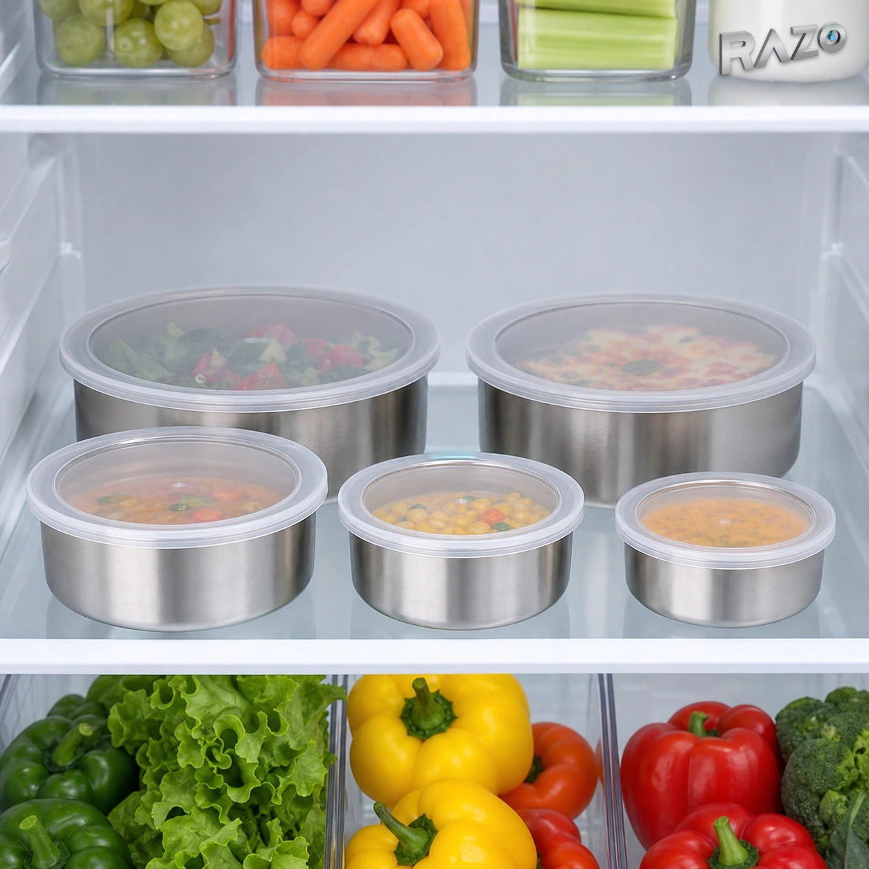 Set 5 caserole rotunde din inox cu capace, 10–18 cm - imagine produs 4