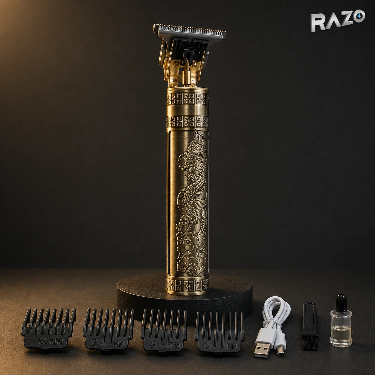 Trimmer WS-T99 auriu cu lamă T și design gravat - imagine produs 1