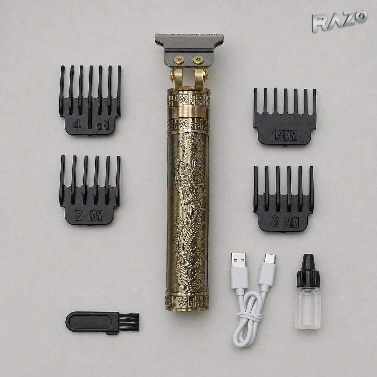 Trimmer WS-T99 auriu cu lamă T și design gravat - imagine produs 2