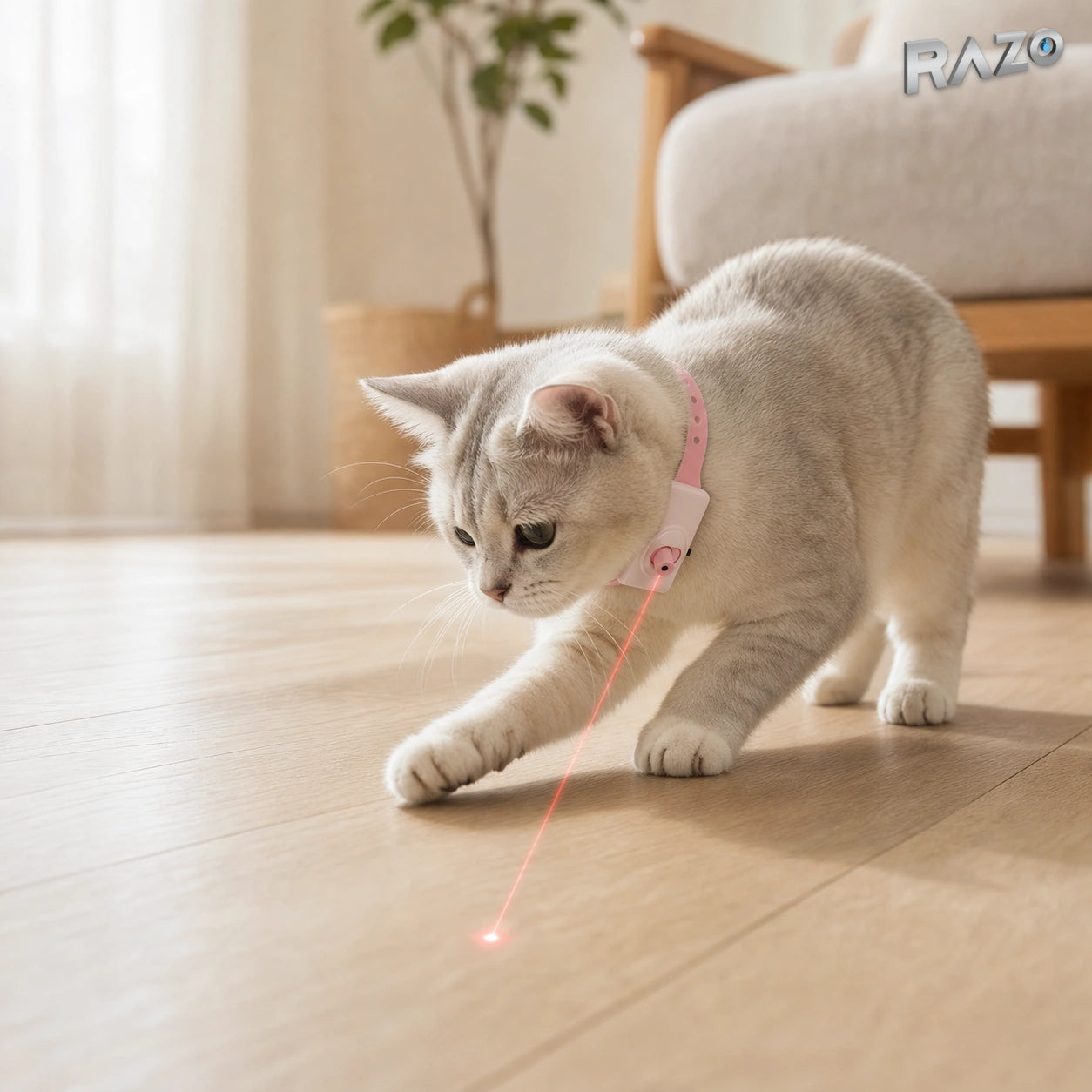 Jucărie laser tip zgardă pentru pisici, roz, model 92001 - imagine produs 3