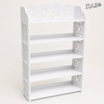 Pantofar RAZO din lemn alb cu 5 rafturi și design traforat, 62 x 24 x 90 cm - imagine produs 1