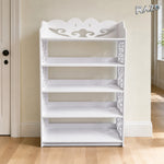 Pantofar RAZO din lemn alb cu 5 rafturi și design traforat, 62 x 24 x 90 cm - imagine produs 2
