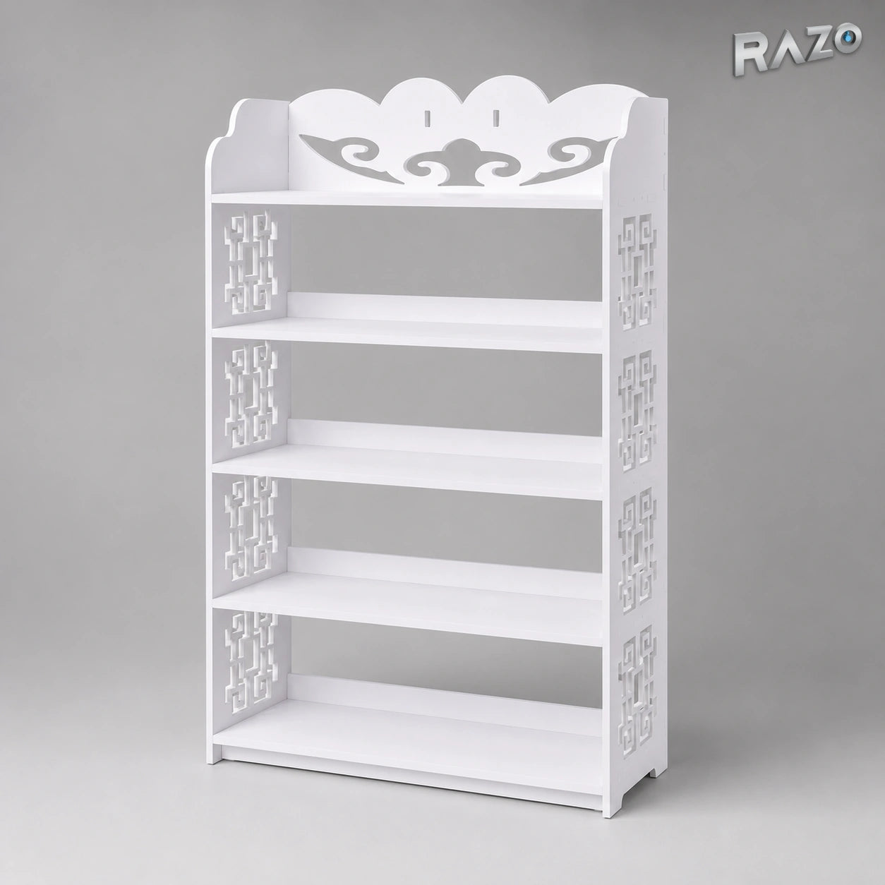 Pantofar RAZO din lemn alb cu 5 rafturi și design traforat, 62 x 24 x 90 cm - imagine produs 5