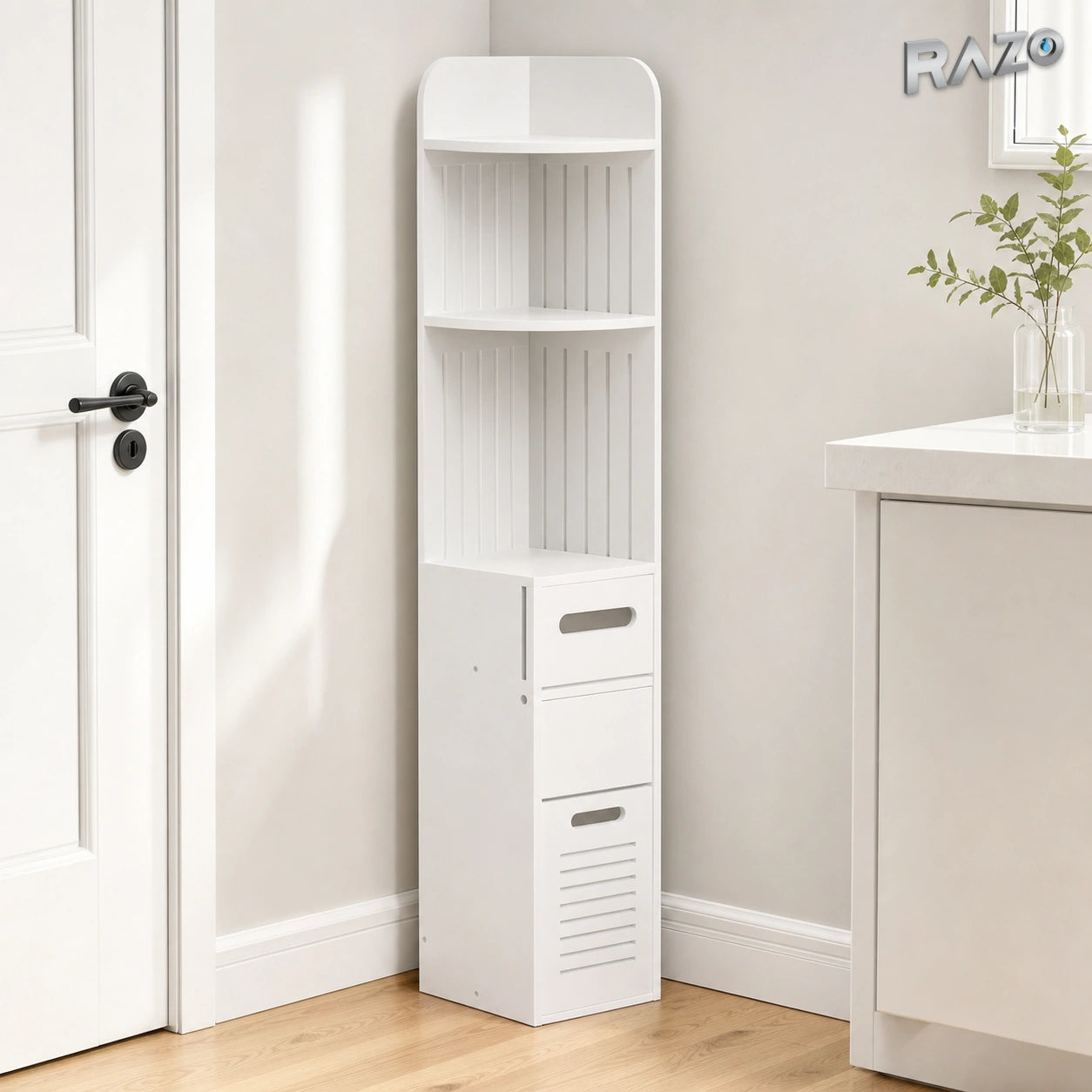 Dulap vertical din PVC cu 3 polițe și 2 sertare, Alb - imagine produs 1
