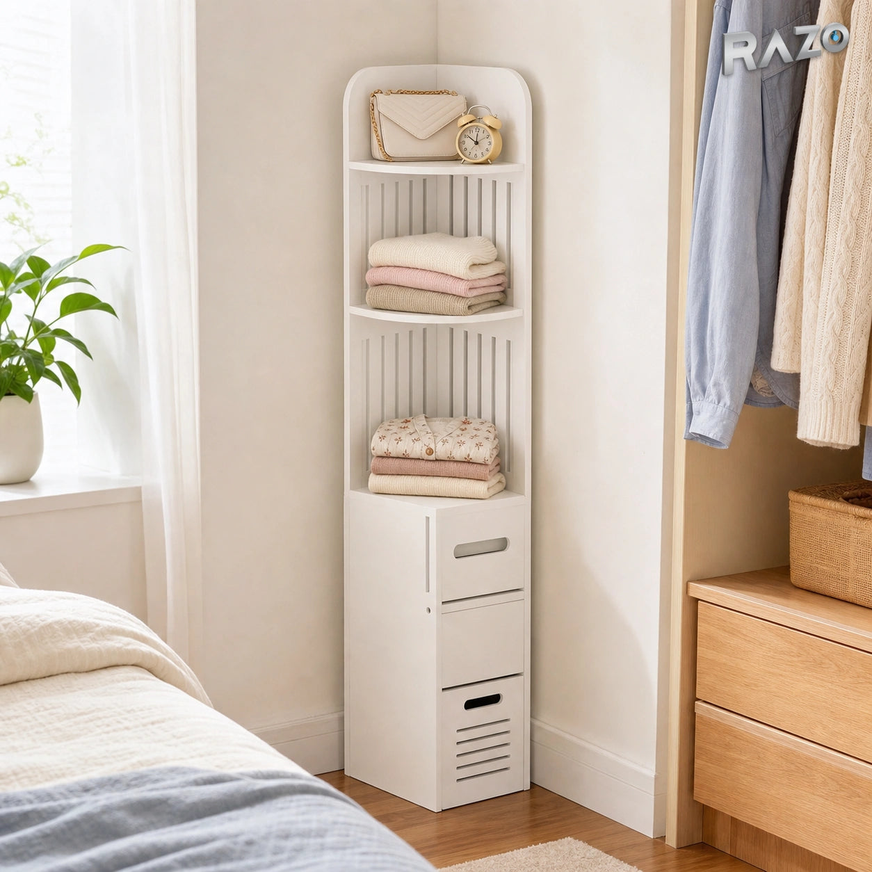 Dulap vertical din PVC cu 3 polițe și 2 sertare, Alb - imagine produs 2