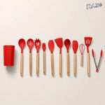 Set 12 piese ustensile de bucătărie din silicon RAZO, cu suport, Rosu