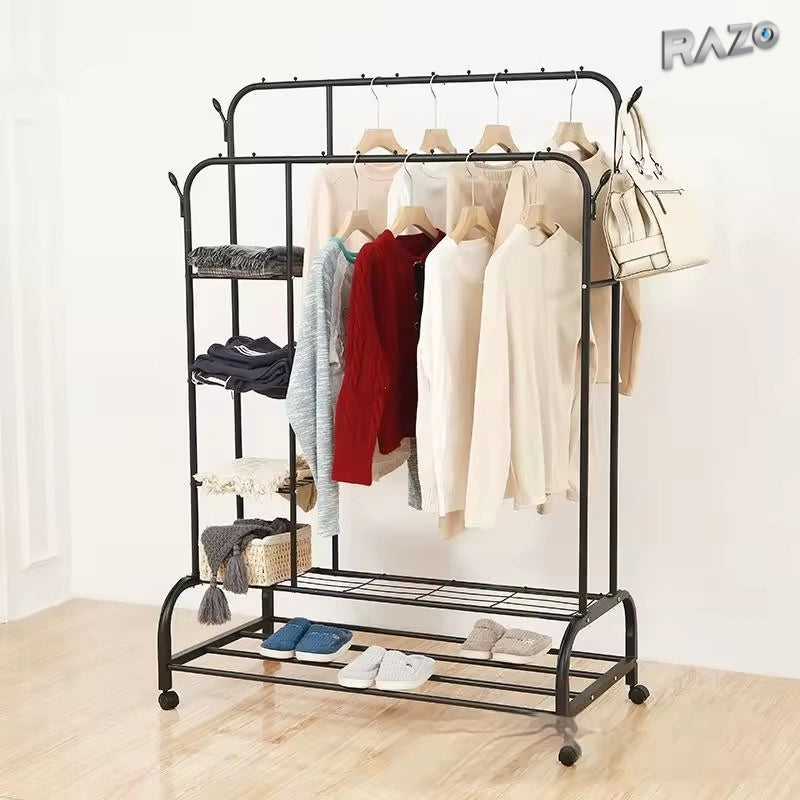 Suport de haine RAZO din fier, cu două bare, 58 kg, 120 × 49 × 160 cm, negru - imagine produs 1