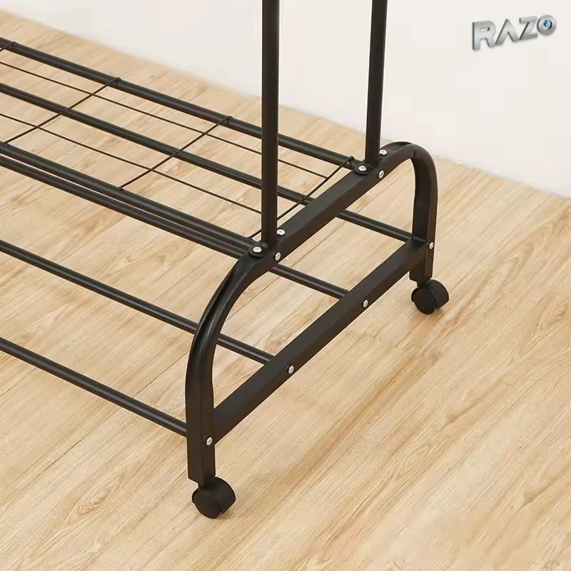 Suport de haine RAZO din fier, cu două bare, 58 kg, 120 × 49 × 160 cm, negru - imagine produs 5