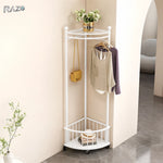 Cuier de colț cu roți RAZO, metalic, suport haine multifuncțional, design compact, 40 × 40 × 160 cm, alb - imagine produs 1