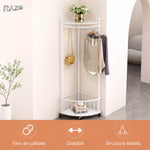 Cuier de colț cu roți RAZO, metalic, suport haine multifuncțional, design compact, 40 × 40 × 160 cm, alb - imagine produs 2