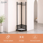 Cuier de colț cu roți RAZO, metalic, suport haine multifuncțional, design compact, stabil, negru - imagine produs 2