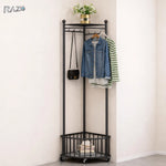 Cuier de colț cu roți RAZO, metalic, suport haine multifuncțional, design compact, stabil, negru - imagine produs 3