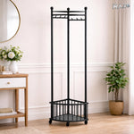 Cuier de colț cu roți RAZO, metalic, suport haine multifuncțional, design compact, stabil, negru - imagine produs 4