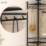 Cuier de colț cu roți RAZO, metalic, suport haine multifuncțional, design compact, stabil, negru - imagine produs 5