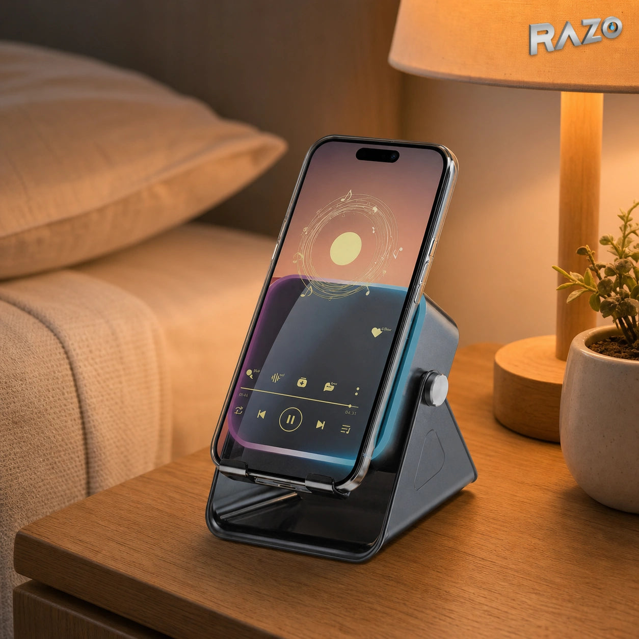 Suport RAZO pentru telefon cu boxă Bluetooth, reglabil, 15 × 13 × 10 cm, negru - imagine produs 2