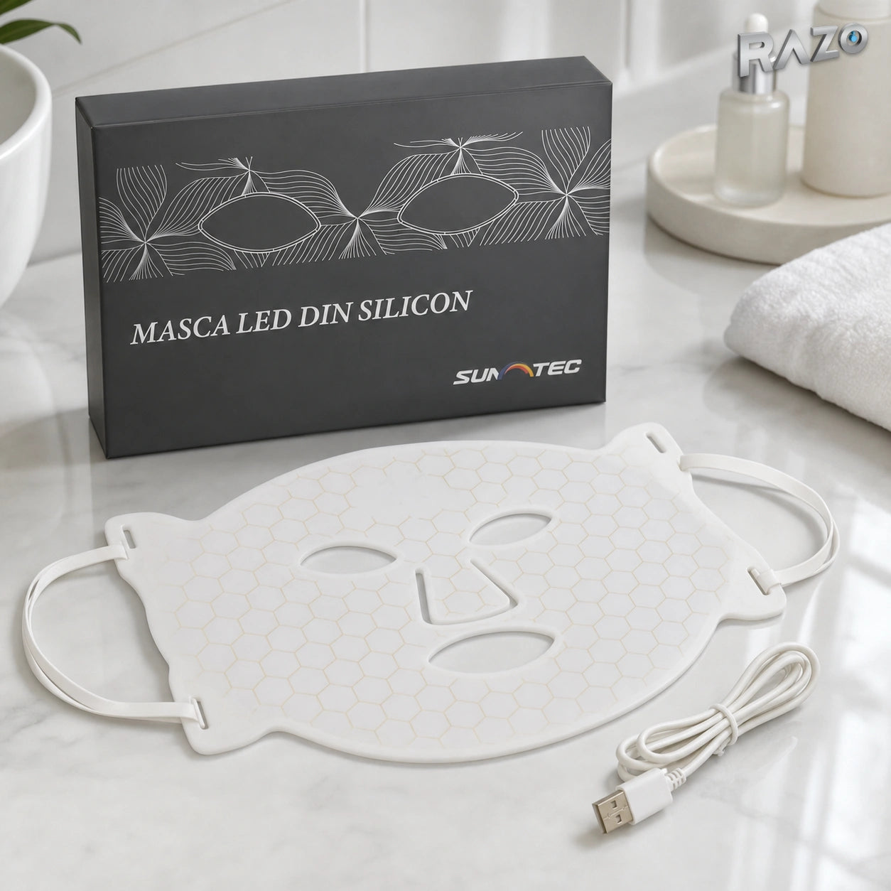 Mască facială LED SunTec cu alimentare USB - imagine produs 1